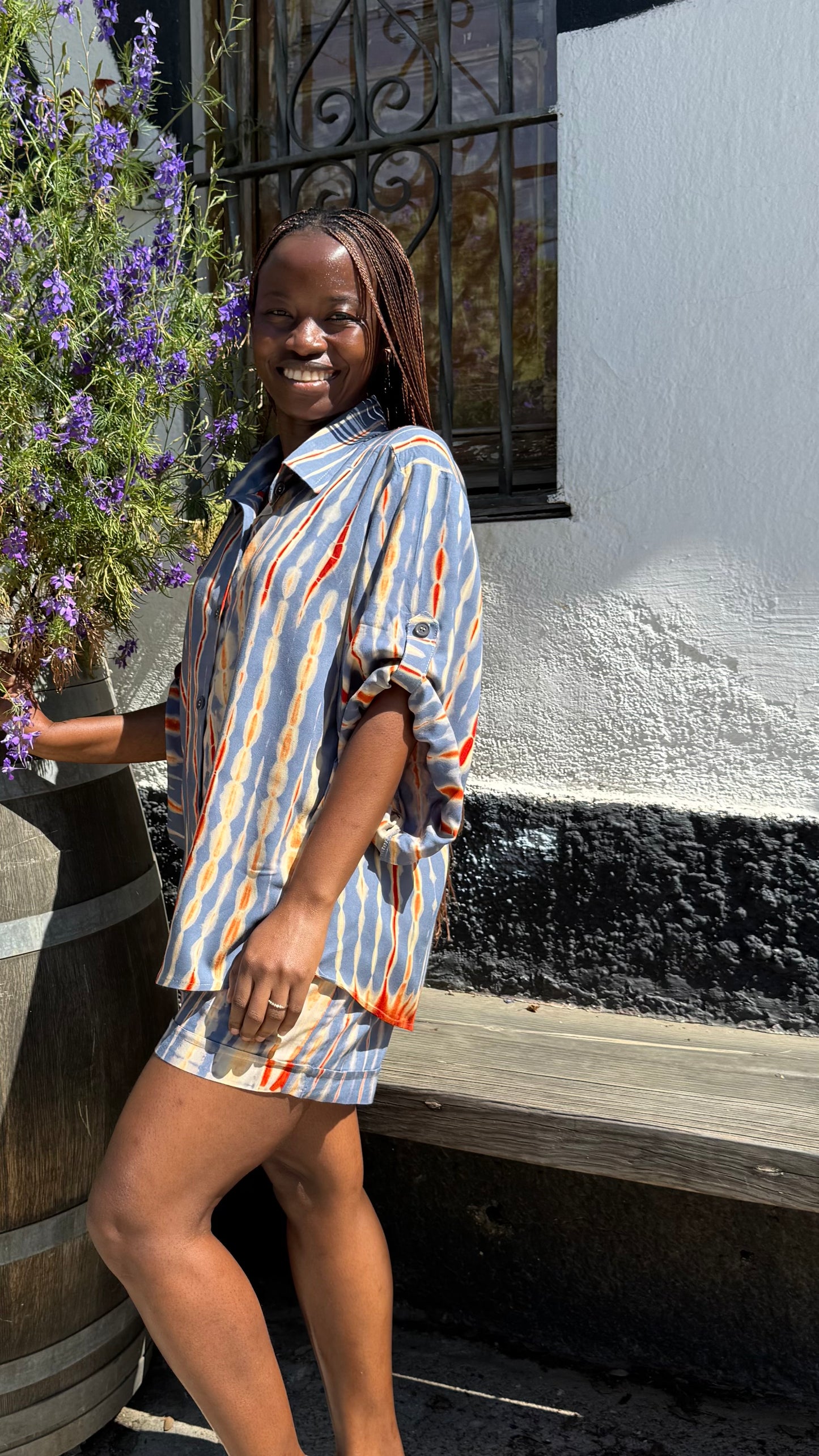 Njano mistari - camisa 100% Bamboo /blouse estilo Oversize